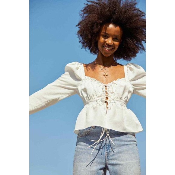 NWT BROCK COLLECTION X H&M COLLABORATION WHITE TIE FRONT LONG SLEEVE TOP SZ XXL - Picture 3 of 9